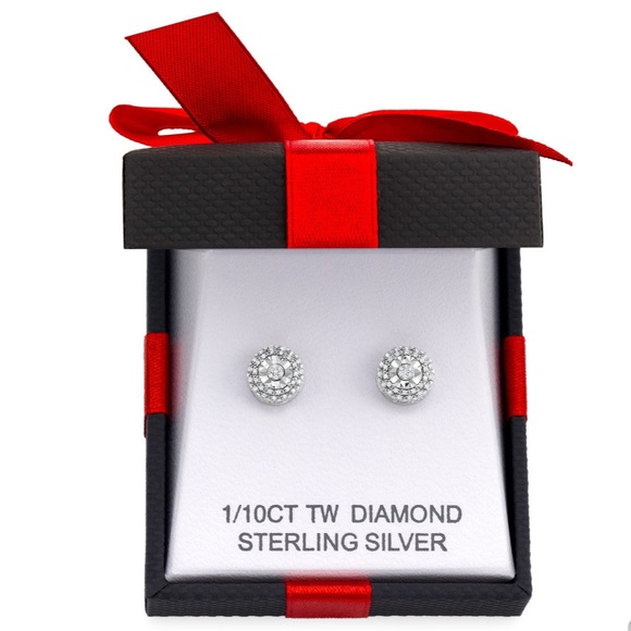 💎 1/10 ct. t.w. Double Halo Diamond Earrings Set in Sterling Silver - Picture 2 of 14